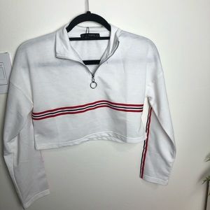 Zaful Half-zip Ribbon Striped Cropped Sweatshirt